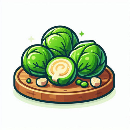 Brussels sprouts on a wooden board. Vector illustration.のイラスト素材
