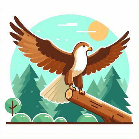Eagle on a tree in the forest. Vector illustration in flat styleのイラスト素材