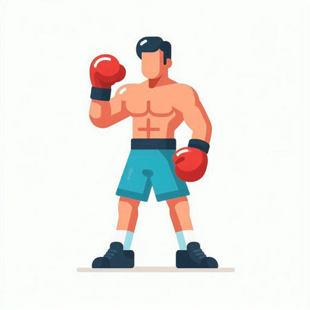 Boxer man with red boxing gloves. Vector illustration in flat styleのイラスト素材