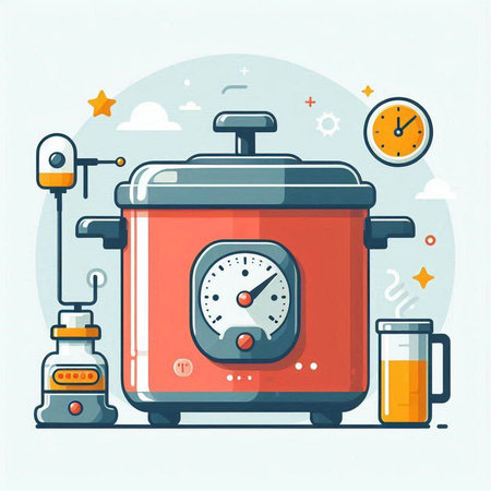 Vector illustration of modern multi cooker in flat style on blue background.のイラスト素材