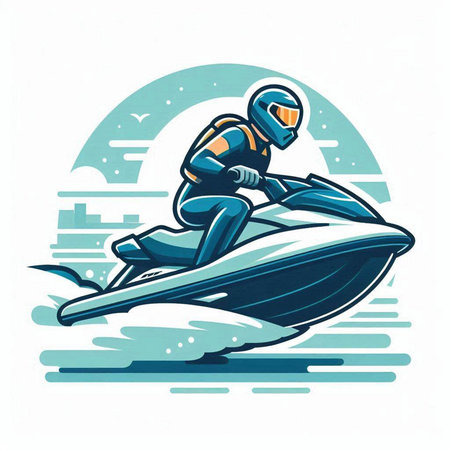 Water scooter vector illustration. Extreme water sport. Cartoon style.のイラスト素材