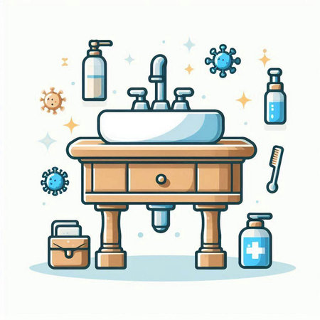 Coronavirus prevention. Washbasin. Vector illustration.のイラスト素材