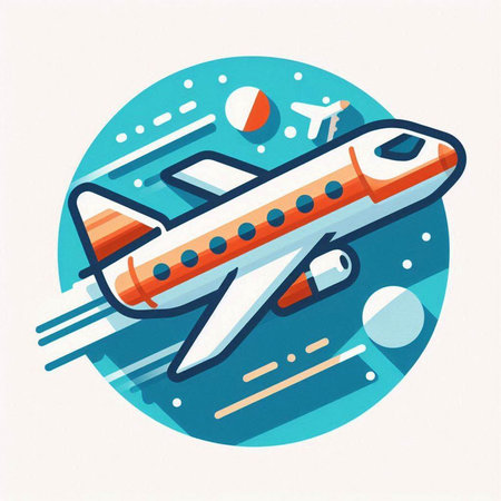 Airplane in the blue circle. Vector illustration. Flat design.のイラスト素材