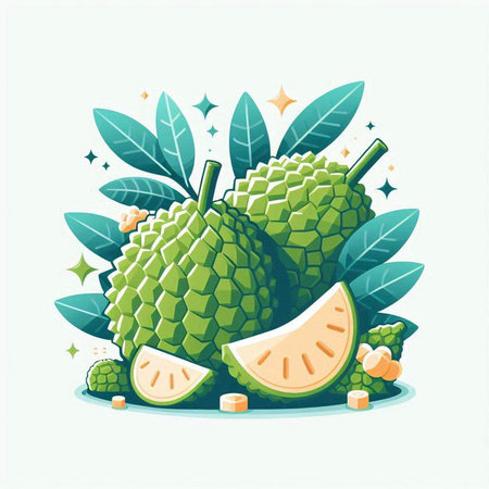 Exotic fruit vector illustration. Exotic tropical fruit with leaves.のイラスト素材