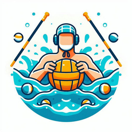 Water polo player with ball and helmet, flat vector illustration.のイラスト素材