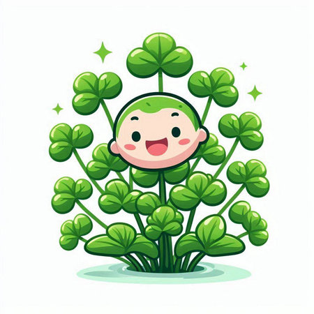 Cartoon boy with clover isolated on white background. Vector illustration.のイラスト素材