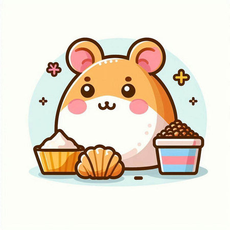 Cute cartoon hamster with cupcake. Vector character illustration.のイラスト素材