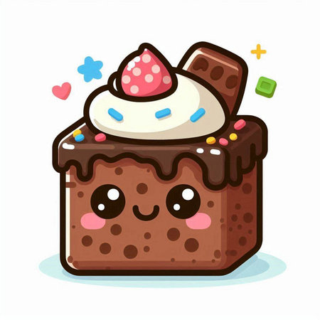 Cute chocolate cake with whipped cream and sprinkles, vector illustrationのイラスト素材