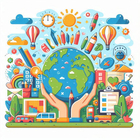 Hand drawn vector illustration of education and school concept. Flat style design.のイラスト素材