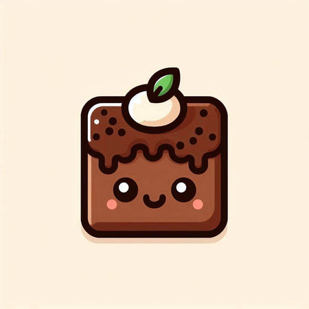 Cute chocolate cake with whipped cream and cherry, vector illustration.のイラスト素材