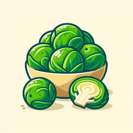 Brussels sprouts in a bowl isolated on white background. Vector illustration.のイラスト素材