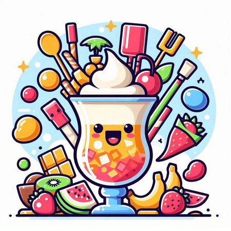 Fruit dessert in glass. Vector illustration in flat cartoon style.のイラスト素材
