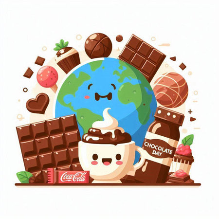 Cute world with chocolate, coffee and sweets. Vector illustration.のイラスト素材