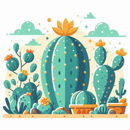Cacti in a pot. Vector illustration in flat style.のイラスト素材