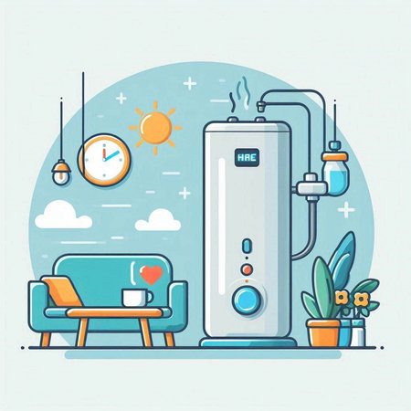 Modern flat design vector illustration concept of home heating system. Cooling system in living room.のイラスト素材