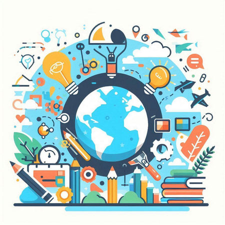 Flat design modern vector illustration concept of education, back to school, online learning, distance learning, e-learning.のイラスト素材