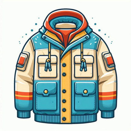 Vector illustration of winter jacket isolated on white background. Cartoon style.のイラスト素材