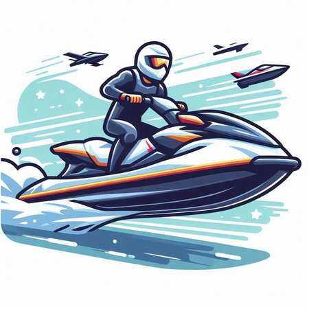 Man on jet ski. Vector illustration of man on jet ski.のイラスト素材