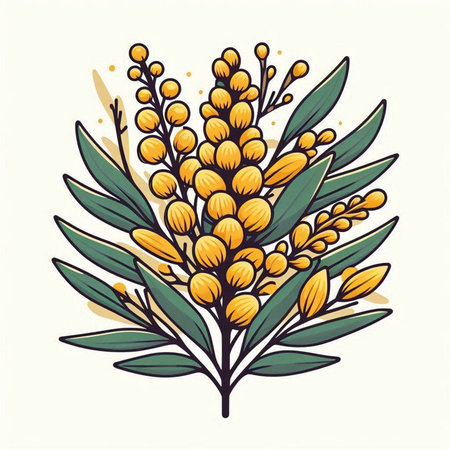 Eucalyptus branch with leaves and flowers. Vector illustration.のイラスト素材