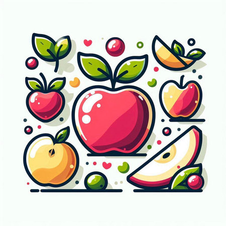 Fruit icon set. Hand drawn illustration of fruit vector icons for web designのイラスト素材