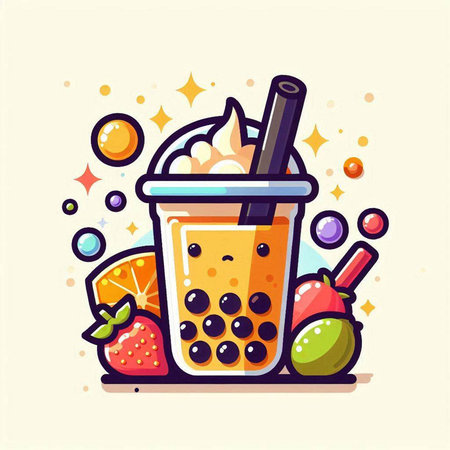 Fruit smoothies in a plastic cup. Vector illustration in flat style.のイラスト素材