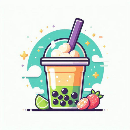 Fruit smoothie in a glass with ice cream. Vector illustration.のイラスト素材