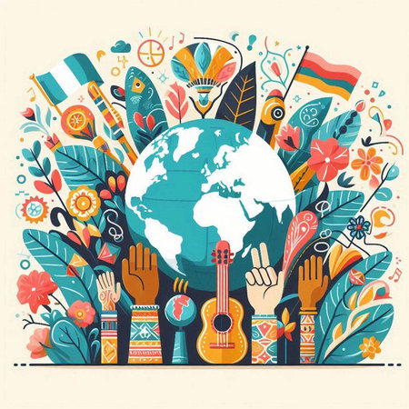 Vector illustration of hand-drawn doodle elements around the world.のイラスト素材