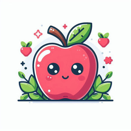 Cute kawaii apple character. Vector illustration in cartoon styleのイラスト素材