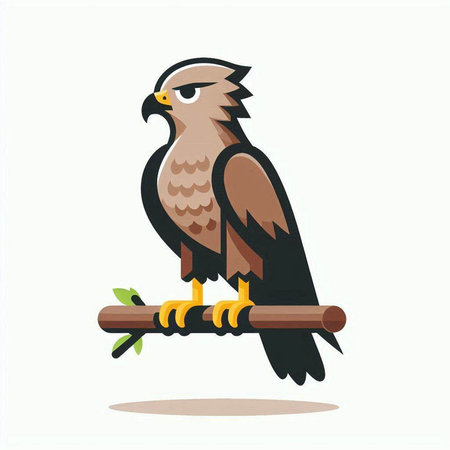 Illustration of a hawk on a tree branch. Vector illustration.のイラスト素材