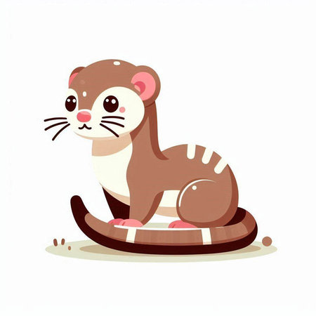 Cute ferret on a sled isolated on white background. Vector illustration.のイラスト素材