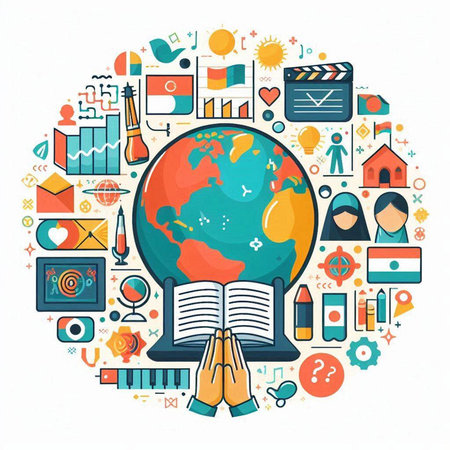 Flat design concept of education, learning, online courses. Vector illustrationのイラスト素材