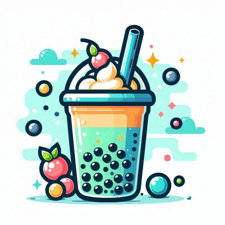 Fruit smoothie in a plastic cup with a straw. Vector illustration.のイラスト素材