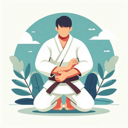 Karate man in kimono. Vector illustration in flat styleのイラスト素材