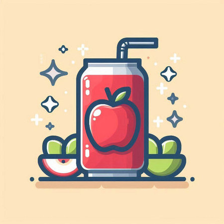 Vector illustration of fresh fruit juice in flat line art style. Detox diet, healthy eating concept.のイラスト素材