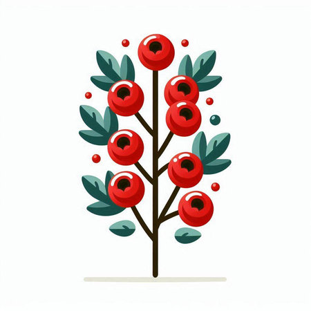 Christmas tree with red berries on a white background. Vector illustration.のイラスト素材