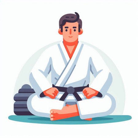 Karate man in kimono. Vector illustration in flat styleのイラスト素材