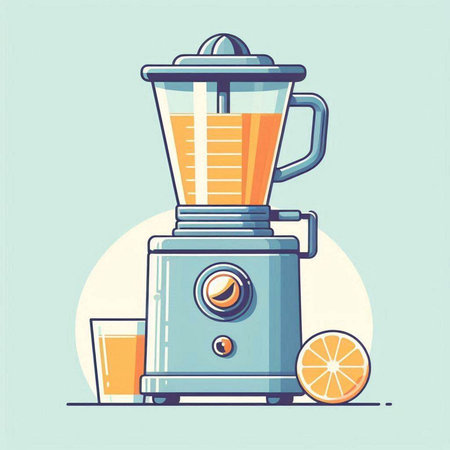 Vector illustration of a juicer with a glass of orange juice.のイラスト素材