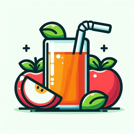 Apple juice in a glass with straw and apple slices. Vector illustration.のイラスト素材