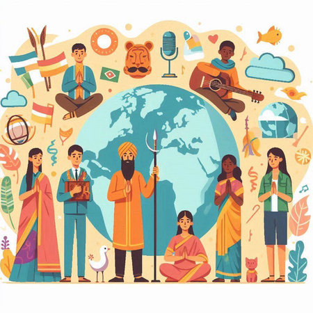 People around the world. Vector illustration in flat cartoon style. India culture.のイラスト素材