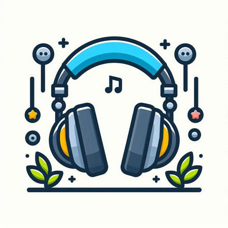 Vector line art illustration of headphones. Line art design for web, site, advertising, banner, poster, board and print.のイラスト素材