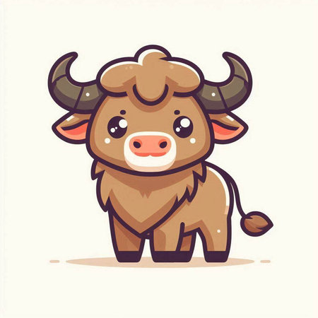 Cute cartoon buffalo. Vector illustration isolated on a white background.のイラスト素材