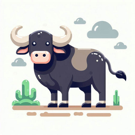 Vector illustration of a bull on a white background. Flat style.のイラスト素材