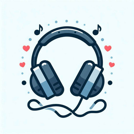 Headphones with hearts on a light blue background. Vector illustration.のイラスト素材