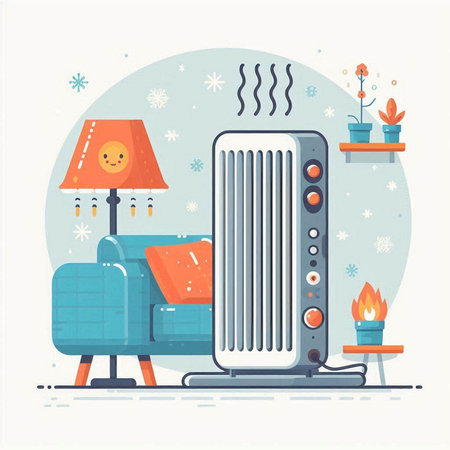 Home heating system. Flat vector illustration. Cozy home interior.のイラスト素材