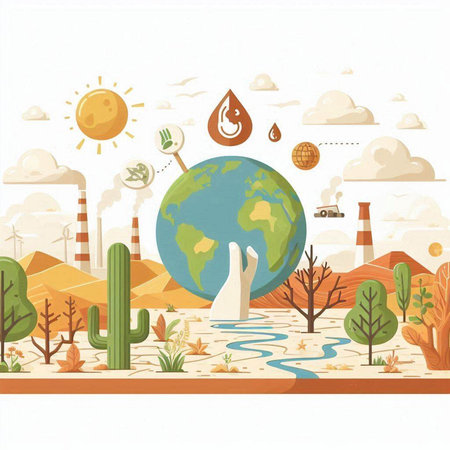 Ecology and environment concept with planet earth and icons. Vector illustration.のイラスト素材