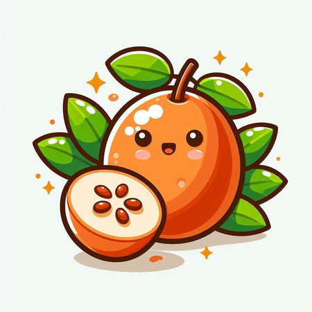 Cute kawaii orange fruit character with leaves. Vector illustration.のイラスト素材
