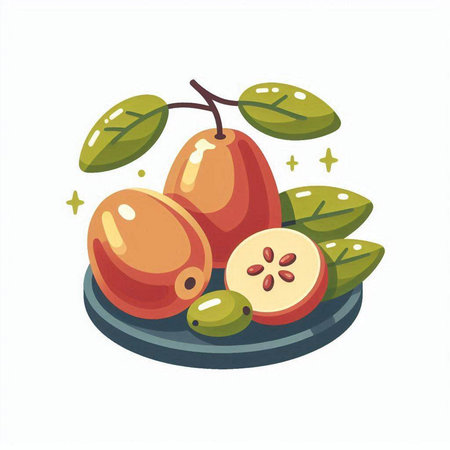 Ripe kumquat fruit with green leaves. Vector illustration.のイラスト素材