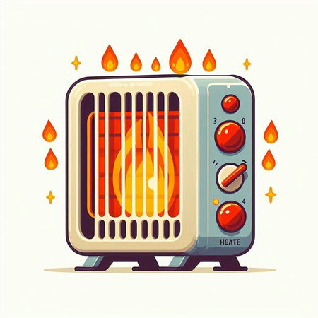 Illustration of an electric heater with a flame on a white backgroundのイラスト素材