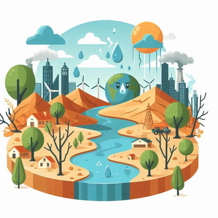 Ecology and environment concept. Flat design vector illustration. Environmental pollution.のイラスト素材