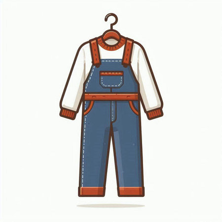Vector illustration of work overalls isolated on white background. Hand drawn cartoon style.のイラスト素材